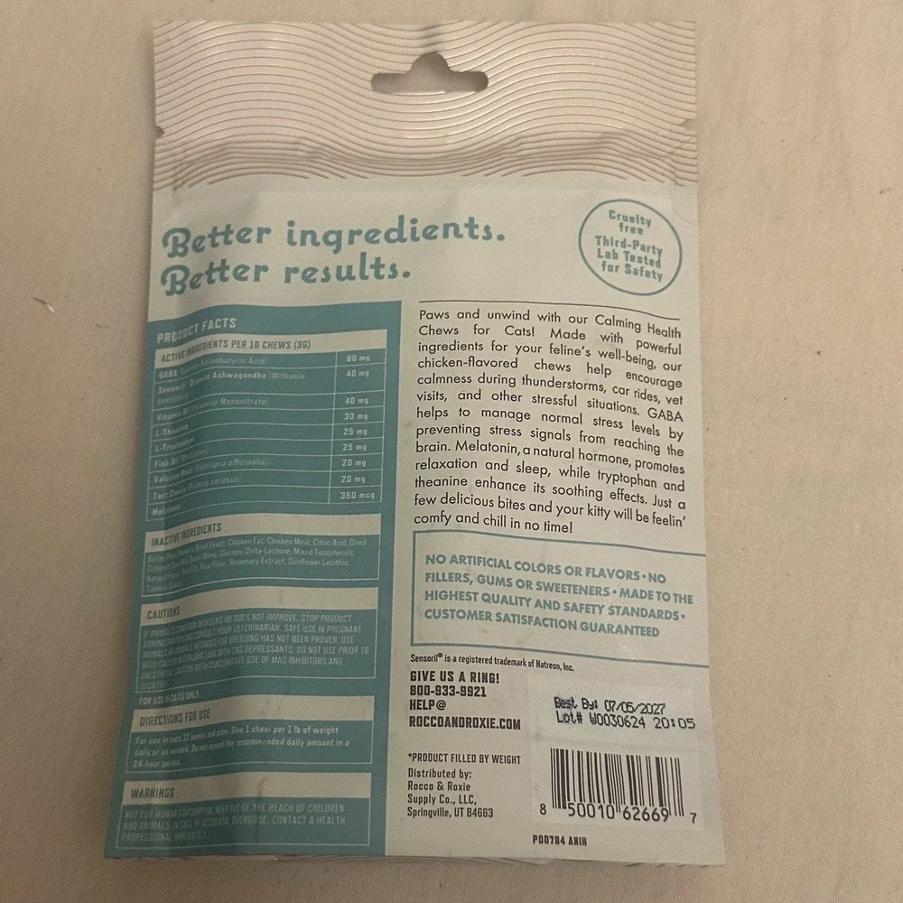 Rocco & Roxie Cat Calming Treats with Melatonin for Cats, Stress and Anxiety Rel